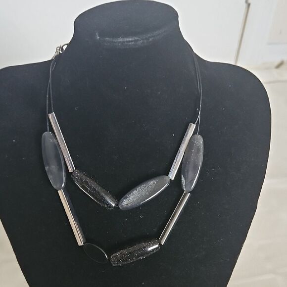 Elegant Black and Silver Layered Choker Necklace - Picture 1 of 16